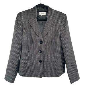 Le Suit Women’s Black Polka Dot Blazer Size 12 Three-Button Stand Collar Lapel